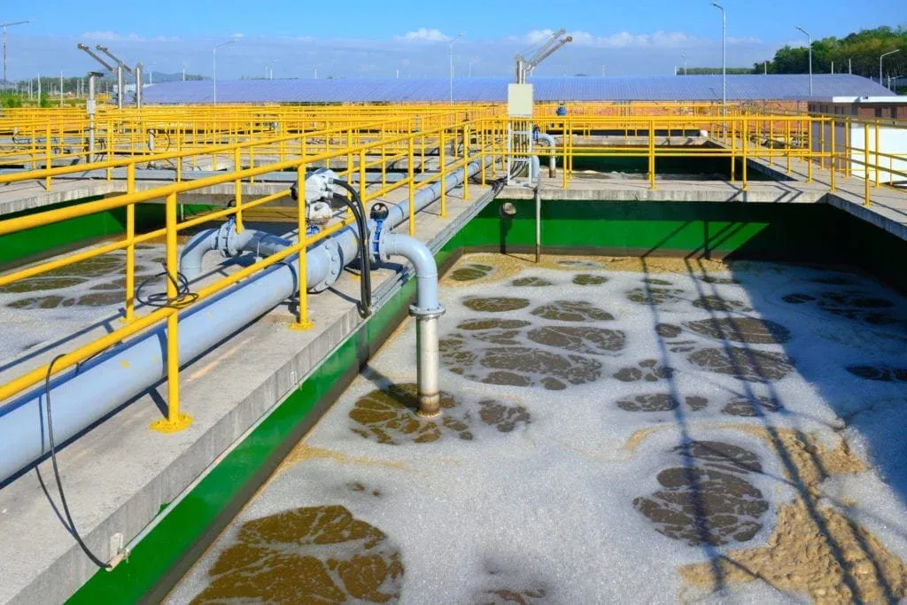 Aeration basins at a municipal wastewater treatment plant